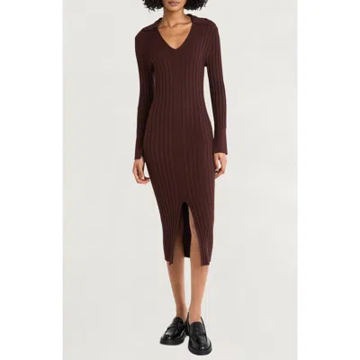 Luxely Long Sleeve Rib Body-con Dress In French Roast