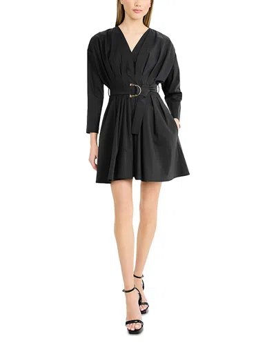 Luxely Luxley Tie Waist V Neck Long Sleeve Mini Dress In Black