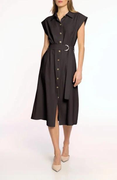 Luxely Marigold Belted Midi Shirtdress In Meteorite