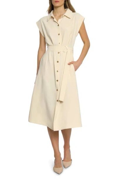Luxely Marigold Belted Midi Shirtdress In White Smoke