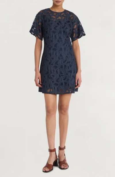 Luxely Mesh Cutout Minidress In Navy