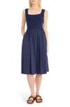 Luxely Mixed Media A-line Dress In Evening Blue