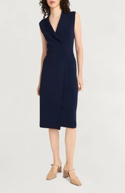 Luxely Notch Collar Sleeveless Faux Wrap Dress In Inkling