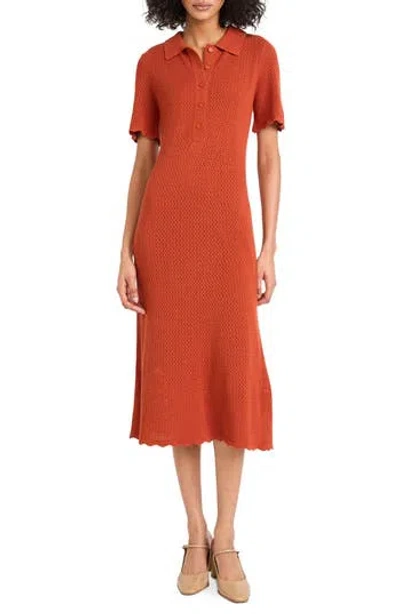 Luxely Open Stitch Midi Sweater Dress In Orange