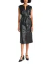 Luxely Oversized Faux Leather Midi Dress In Black
