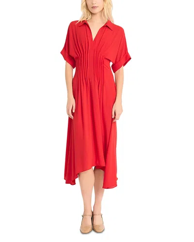 Luxely Pintucked Shirt Dress In Adrenaline Red