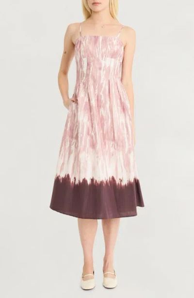 Luxely Pleated Cotton Blend Poplin Dress In Cream/adobe Rose