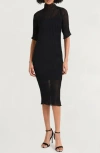 LUXELY LUXELY PLISSÉ FUNNEL NECK MIDI DRESS