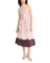 Luxely Pleated Cotton Blend Poplin Dress In Cream/ Light Brown