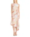 Luxely Asymmetric Satin Midi Dress In Cream/natural