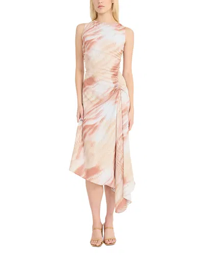 Luxely Printed Asymmetric Midi Dress In Cream/natural