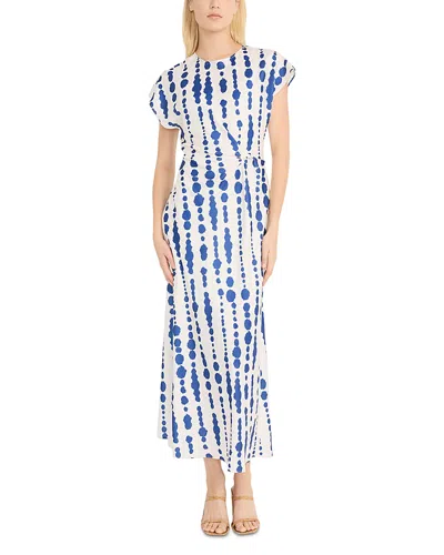 Luxely Printed Twist Front Midi Dress In Ivory,blue