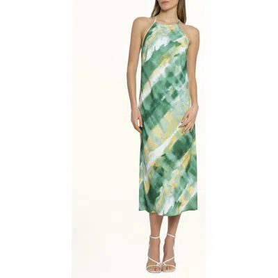 Luxely Raven Abstract Print Dress In Raffia/piquant Green