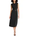 Luxely Ruched Midi Dress In Black