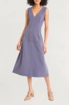 Luxely Seamed Drop Waist Midi Dress In Blue