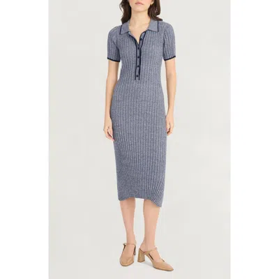 Luxely Short Sleeve Cotton Sweater Dress In Vintage Indigo