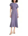 Luxely Short Sleeve Gathered Midi Dress In Purple