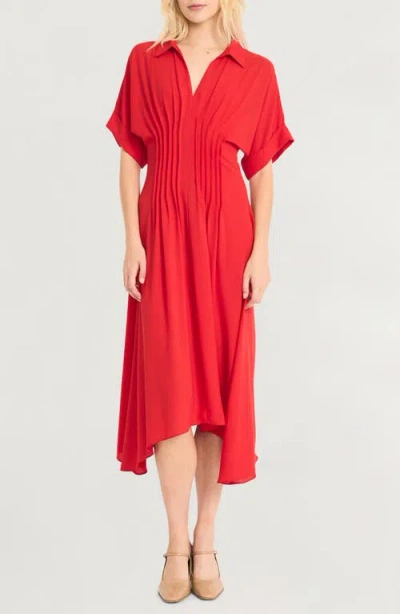 Luxely Short Sleeve Handkerchief Hem Midi Dress In Adrenaline Rush