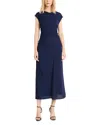 Luxely Short Sleeve Ruched Bias Cut Midi Dress In Blue