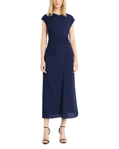 Luxely Short Sleeve Ruched Bias Cut Midi Dress In Blue