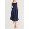 Luxely Sleeveless A-line Linen Dress In Evening Blue