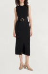Luxely Sleeveless Belted Dress In Gray