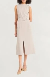 Luxely Sleeveless Belted Midi Dress In Neutral