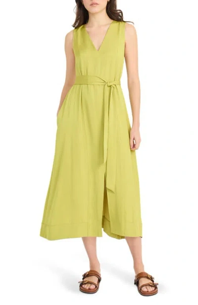 Luxely Sleeveless Belted Midi Dress In Lentil Sprout