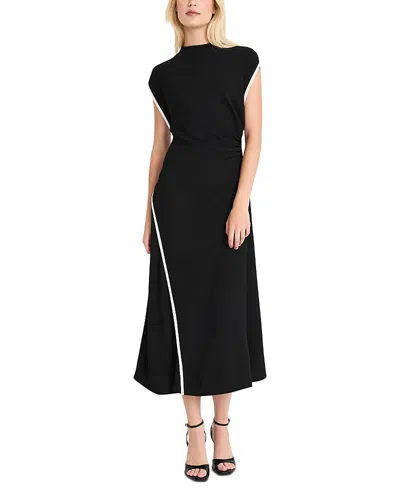 Luxely Sleeveless Draped Midi Dress In Black