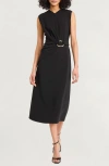 Luxely Ruched Midi Dress In Black