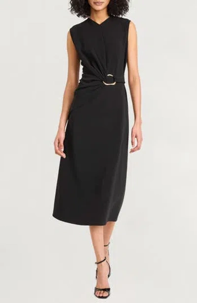 Luxely Sleeveless Ruched Midi Dress In Gray