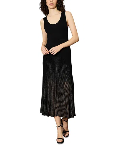 Luxely Sleeveless Sheer Skirt Midi Dress In Black