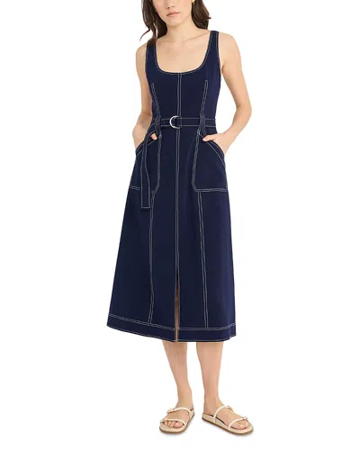 Luxely Sleeveless Square Neck Belted Dress In Evening Blue