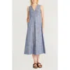 Luxely Sleeveless Swing Midi Dress In Blue