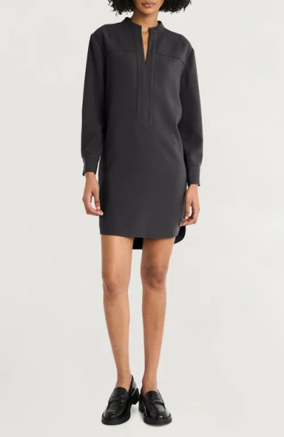 Luxely Split Neck Long Sleeve Shift Dress In Meteorite