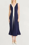 Luxely Stripe V-neck Maxi Dress In Evening Blue/white Smoke