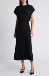 Luxely Theo Drape Midi Dress In Black