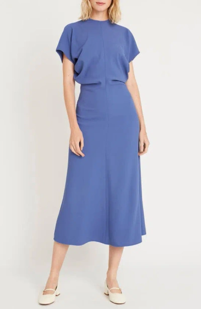 Luxely Theo Drape Midi Dress In Gray Blue