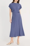 Luxely Theo Drape Midi Dress In Night Shadow Blue