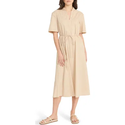 Luxely Tie Belt Midi Shirtdress In Irish Cream