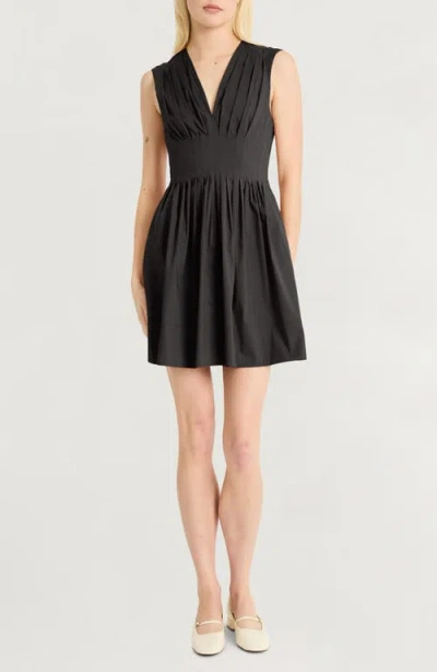 Luxely V-neck Pleated Minidress In Meteorite
