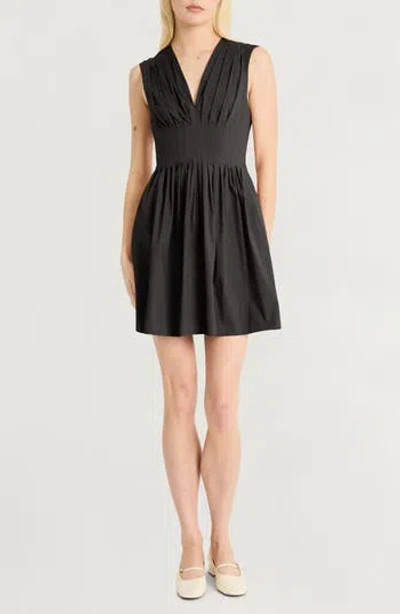 Luxely V-neck Pleated Minidress In Animal Print