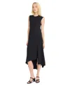 Luxely Beach Crepe Asymmetric Midi Dress In Black