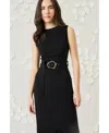 Luxely Sleeveless Belted Dress In Meteorite
