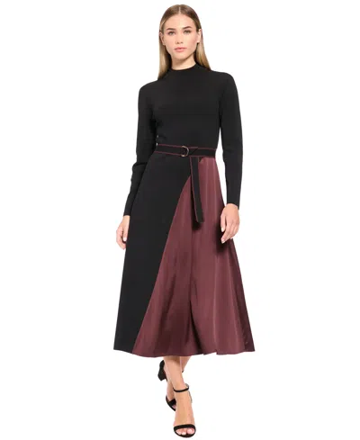 Luxely Women's Belted Mock Neck Colorblock Midi Dress In Multi