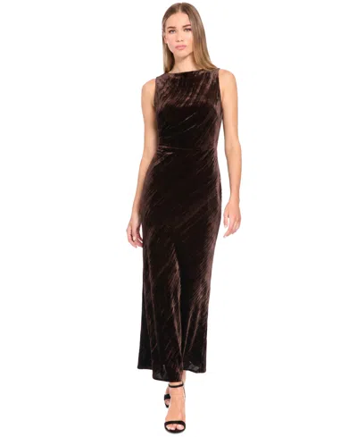 Luxely Women's Boat-neck Velvet Crisscross-back Midi Dress In Brown