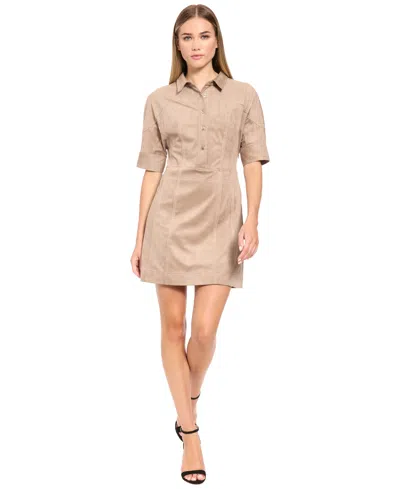 Luxely Women's Collared Button-front Short-sleeve Shirt Dress In Taupe