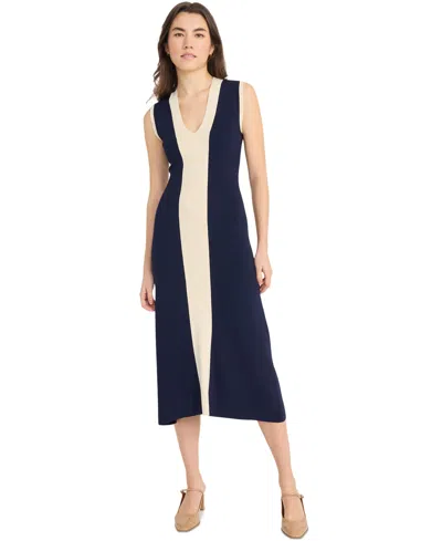 Luxely Women's Colorblocked Sweater Dress In Evening Blue,white Smoke