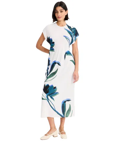 Luxely Women's Crewneck Cap-sleeve Midi Dress In White