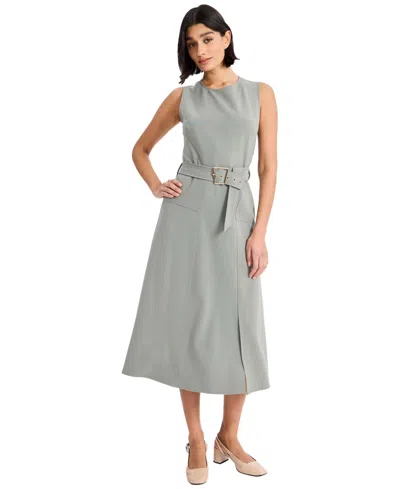 Luxely Women's Crewneck Sleeveless Flare Midi Dress In Gray